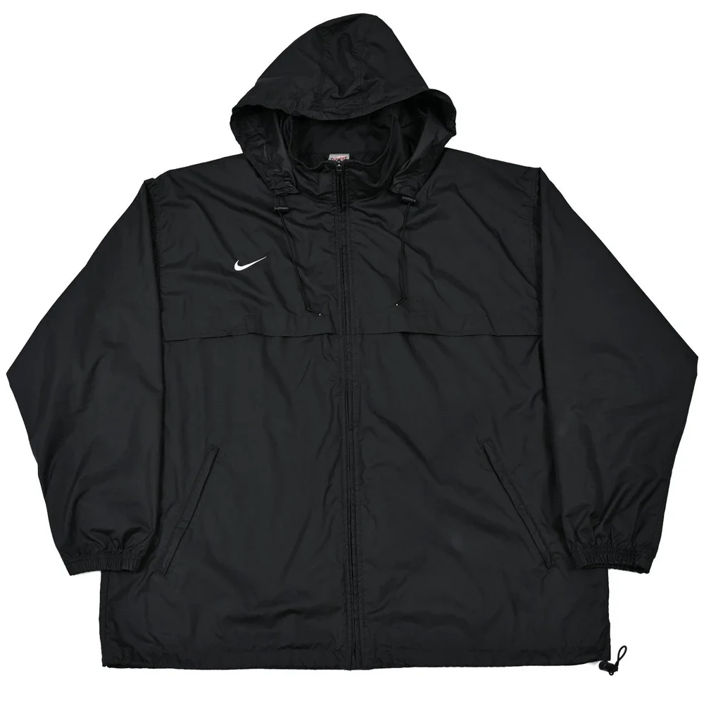 Nike Vintage Fit Storm Windbreaker Jacket Mens 2XL Black Hooded Full Zip Vented